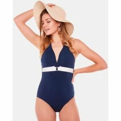 Brigitte Bardot Maillot de bain une pièce bleu Paréo Couleur bleu